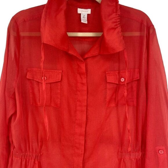 Chico's Island Coral Sheer Amelia Jacket Size 2 (L-12) - Picture 5 of 11
